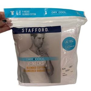 NWT Stafford White V-Neck T-shirts 4 Pack